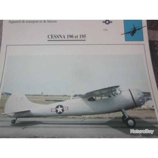 FICHE  AVIATION  TYPE TRANSPORT ET DE LIAISON  /  CESSNA 190 ET 195  USA