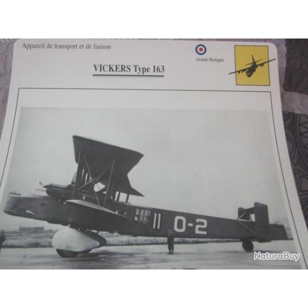 FICHE  AVIATION  TYPE TRANSPORT ET DE LIAISON  /  VICKERS TYPE 163  G BRETAGNE