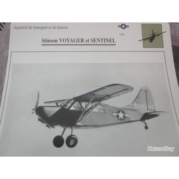 FICHE  AVIATION  TYPE TRANSPORT ET DE LIAISON  /  STINSON VOYAGER ET SENTINEL     USA