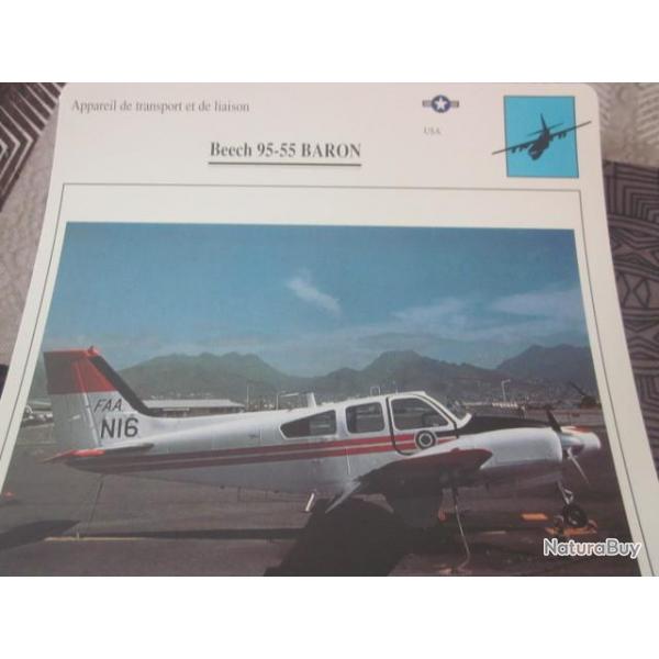 FICHE  AVIATION  TYPE TRANSPORT ET DE LIAISON  / BEECH 95 55 BARON  USA