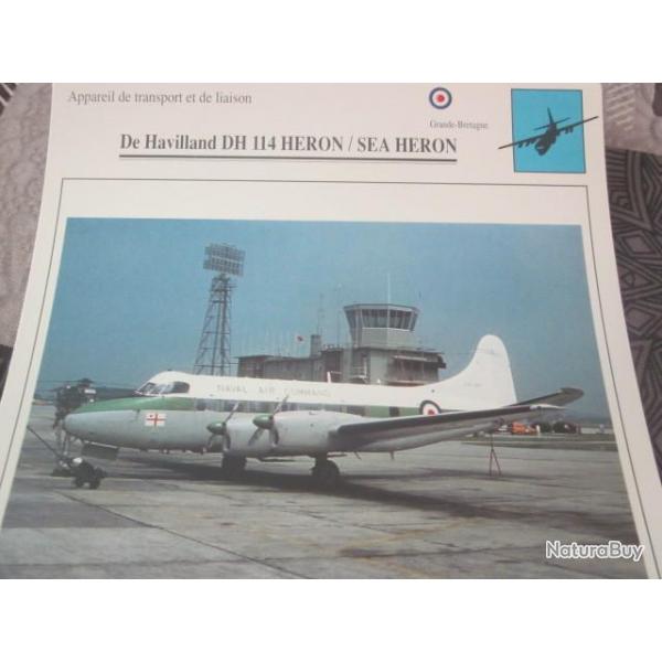 FICHE  AVIATION  TYPE TRANSPORT ET DE LIAISON  / DE HAVILLAND DH 114 HERON   G BRETAGNE