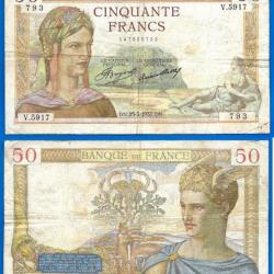 France 50 Francs 1937 Ceres Billet Franc