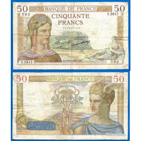 France 50 Francs 1937 Ceres Billet Franc