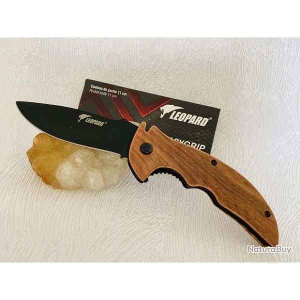 Couteau de poche de scurit Lopard collection Easygrip avec manche en bois.