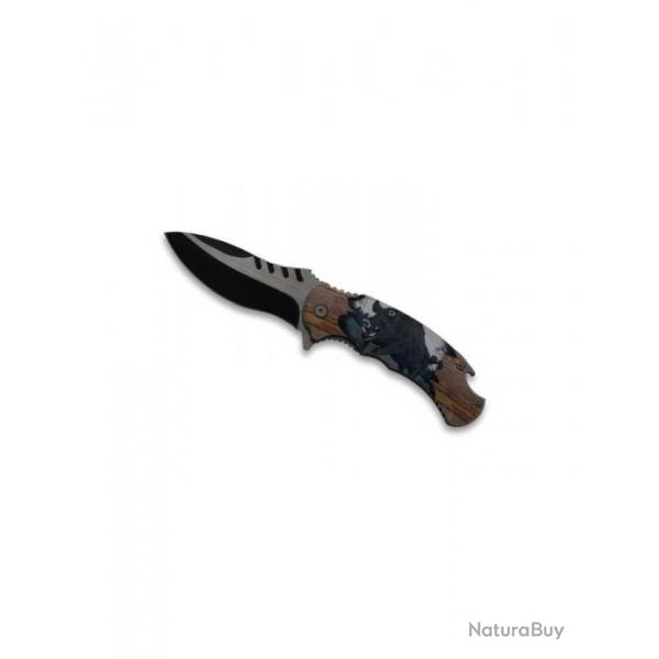 Couteau pliant avec lame de 8cm motif Sanglier