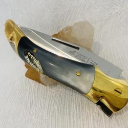 Magnifique et rare:Couteau de poche chasse Etalon en matière naturelle véritable corne.