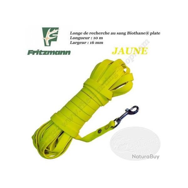 FRITZMANN Longe de recherche au sang Biothane PLATE Orange, Jaune ou Mixte 10 mtres Jaune