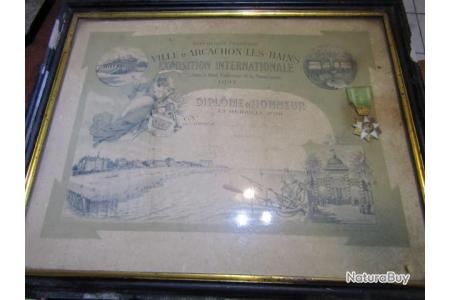 Grand cadre médaille d or Arcachon les bains exposition universelle 1897  pour ses vins brevet - Médailles, Décorations, Ordres (8627619)