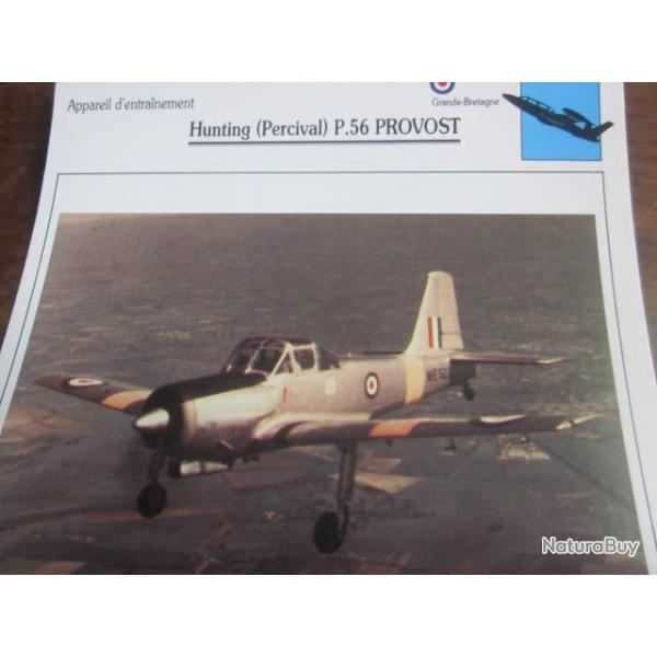 FICHE  AVIATION  TYPE  APPAREIL D ENTRAINEMENT   / HUNTING PERCIVAL P 56 PROVOST  G BRETAGNE