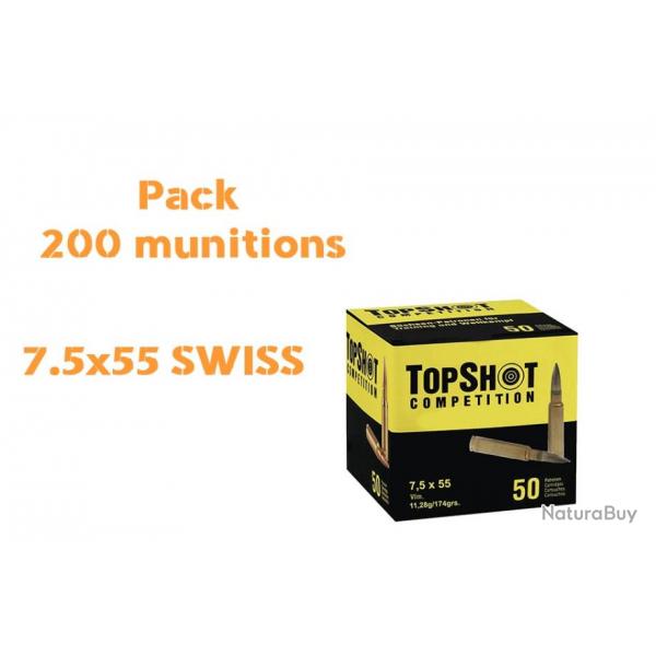 PACK 200 MUNITIONS 7.5X55 SWISS TOPSHOT FMJ 