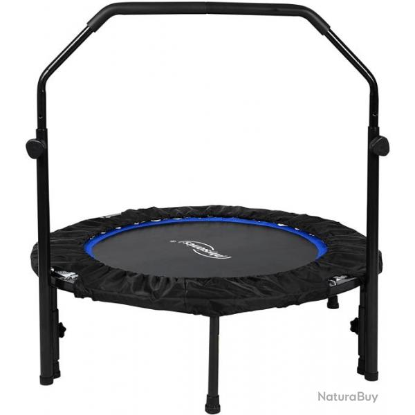 Mini trampoline de fitness pliable avec barre rglable en hauteur diamtre 101 cm jusqu' 150 kg us