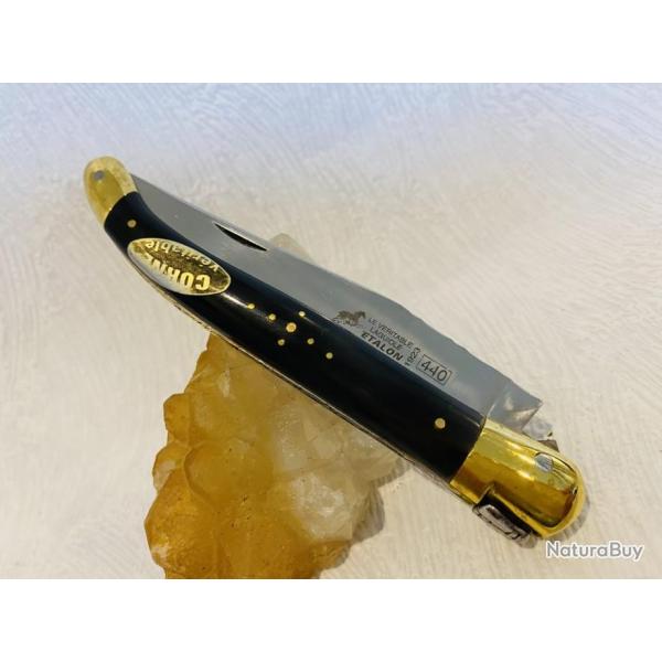 Couteau de poche Vritable Etalon Laguiole manche naturel de 12 cm et mitre.
