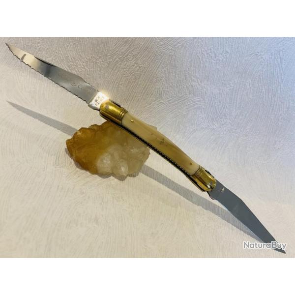 Magnifique couteau de poche Laguiole cte  cte de Bruno Sauzedde naturel blond