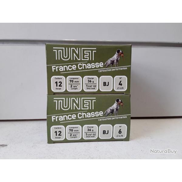 6978 LOT DE 50 CARTOUCHES CAL 12 TUNET FRANCE CHASSE BOURRE JUPE 36g NEUF