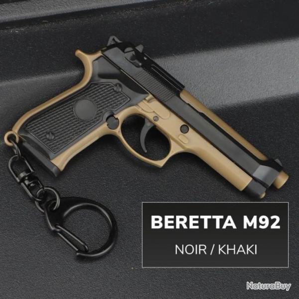 Porte-Clef Pistolet raliste version BERETTA M92 NOIR / KHAKI - Culasse, chargeur, dtente articul