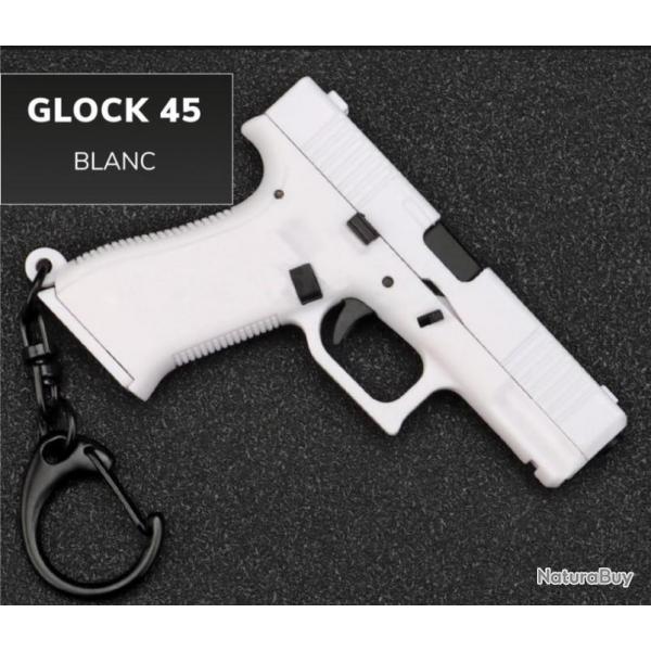Porte-Clef Pistolet raliste version GLOCK 45 BLANC - Culasse, chargeur, dtente articul