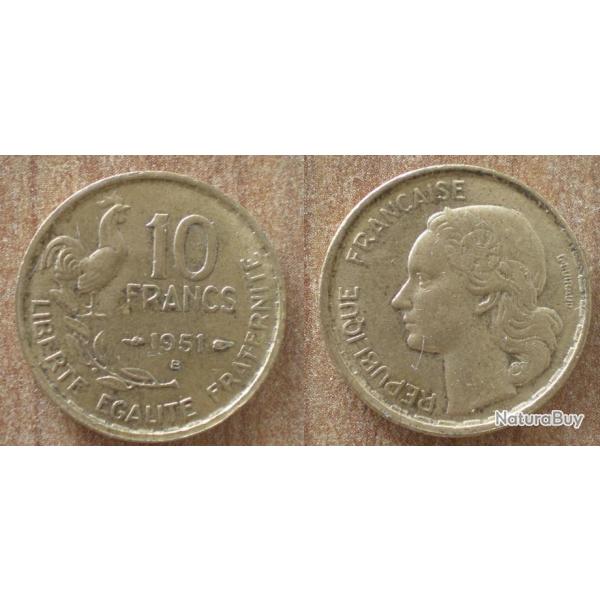 France 10 Francs 1951 B Coq Guiraud Piece Frcs Frc Frs