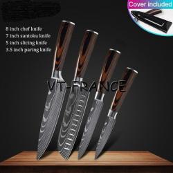 Set Couteau Japonais Pro Santoku Style Damas, Modele: 4pcs-Set 4