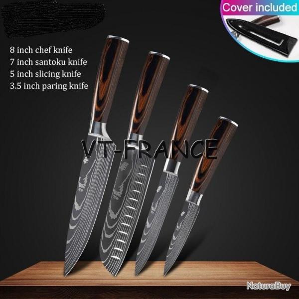 Set Couteau Japonais Pro Santoku Style Damas, Modele: 4pcs-Set 4