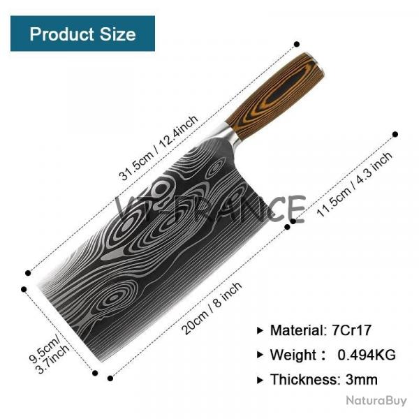 Set Couteau Japonais Pro Santoku Style Damas, Modele: Couperet 30.5cm
