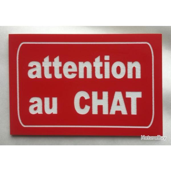 Pancarte "ATTENTION AU CHAT" format 150 x 200 mm fond ROUGE