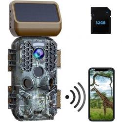 Caméra de Chasse 4K 30MP Trail Caméra 38*850nm WIFI Bluetooth 120° Panneau solaire +Carte SD 32GO