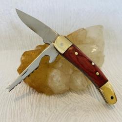 Mini couteau de poche 10 cm Pêcheur avec son manche en bois rouge.