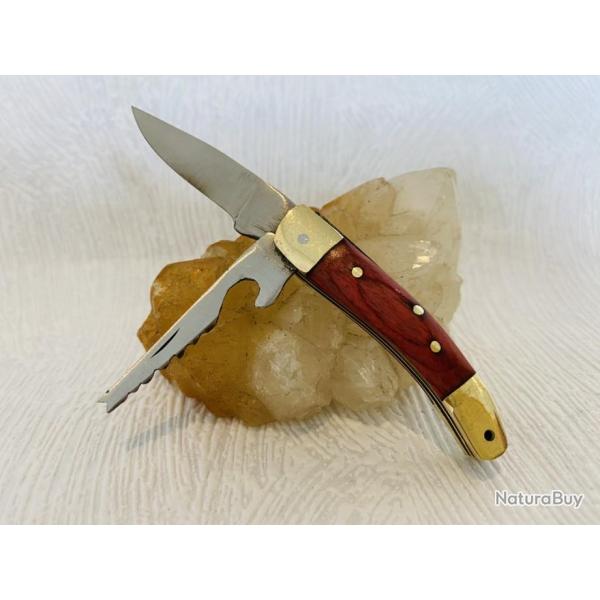 Mini couteau de poche 10 cm Pcheur avec son manche en bois rouge.