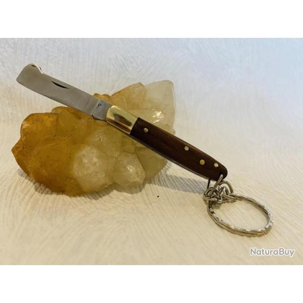 Mini couteau de poche Greffoir en porte cl avec manche en bois de palissandre.