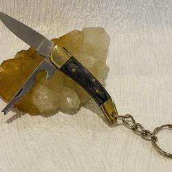 Mini couteau de poche Pêcheur 2 lames, porte clé manche en bois noir.