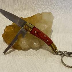 Mini couteau de poche Pêcheur 2 lames, porte clé manche en bois rouge.
