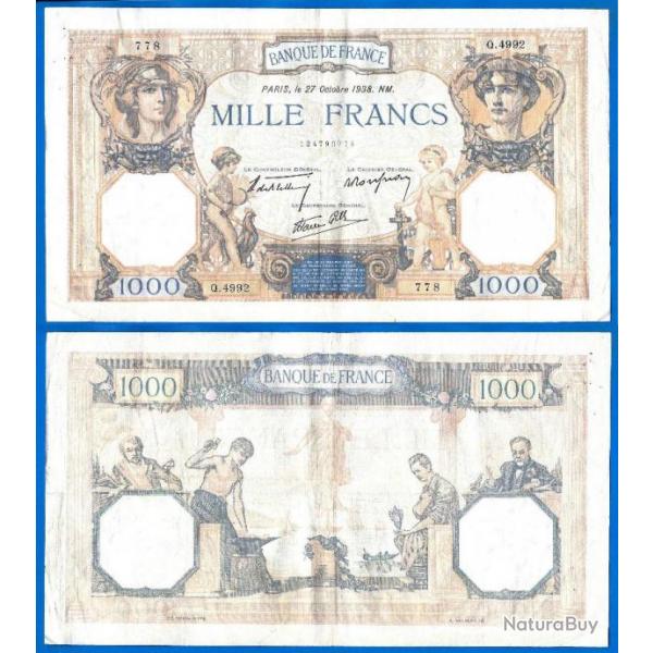 France 1000 Francs 1938 Ceres Et Mercure Grand Billet Franc Frcs Frc Frs