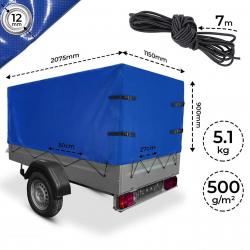 Bâche pour remorque 207 x 115 x 90 cm pvc 500 g m² avec oeillets 4 sangles et corde élastique 7 m im