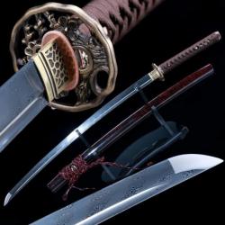 Véritable Katana en acier Damas. Méthode de forge ancestrale Sabre japonais adapté à la coupe