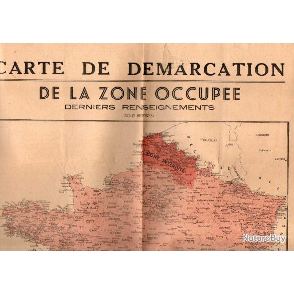 Guerre 1939-1945. Carte de dmarcation de la zone occupe
