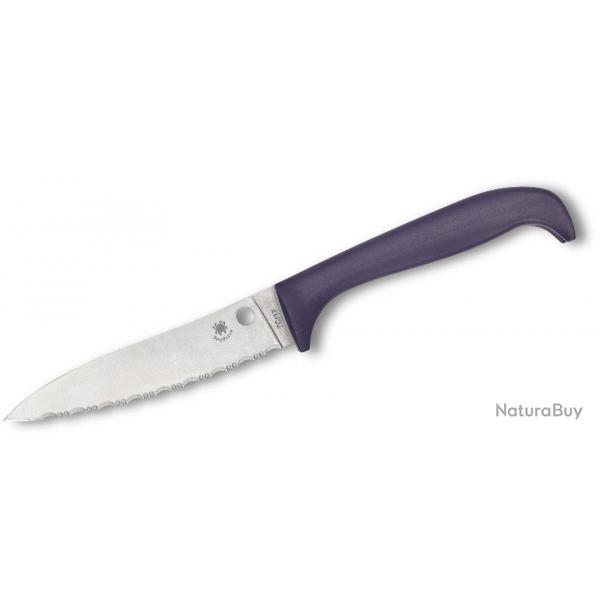 Couteau de Cuisine Spyderco Counter Puppy Serr Lame Acier 7Cr17 Manche Plastique Purple SCK20SPR