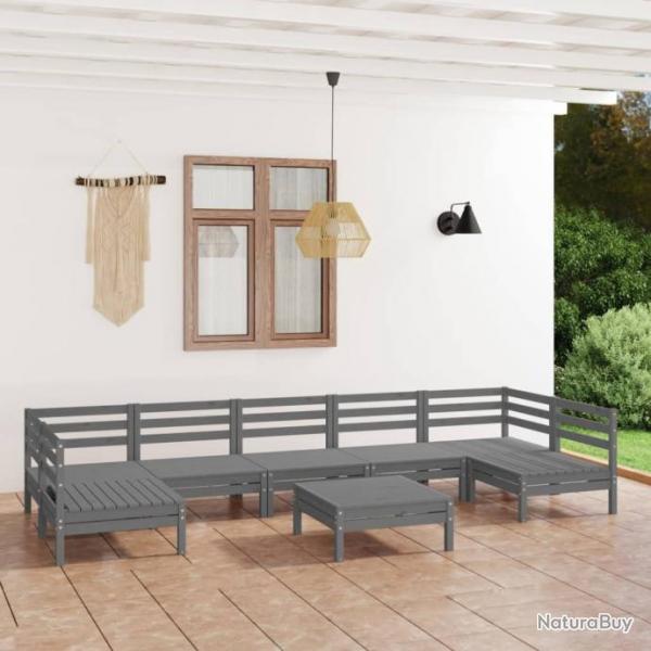 Salon de jardin 8 pcs Gris Bois de pin massif 3083411