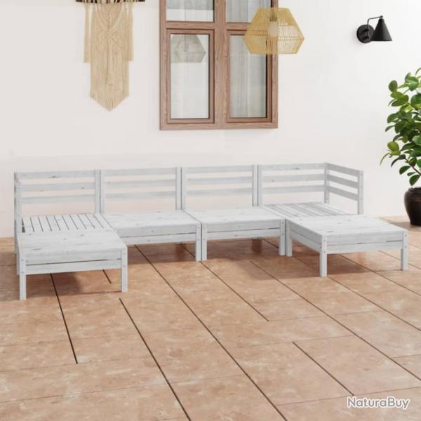 Salon de jardin 6 pcs Blanc Bois de pin massif 3083335