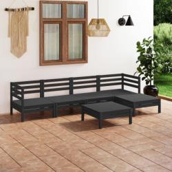 Salon de jardin 6 pcs Bois de pin massif Noir 3082686