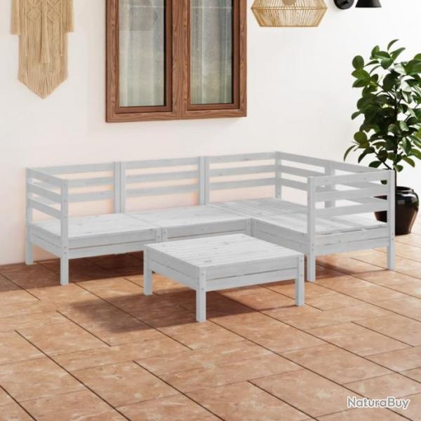 Salon de jardin 5 pcs Bois de pin massif Blanc 3082693