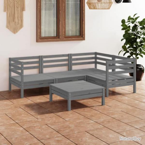 Salon de jardin 5 pcs Bois de pin massif Gris 3082694