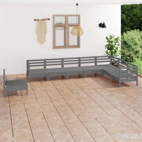 Salon de jardin 8 pcs Bois de pin massif Gris 3083046