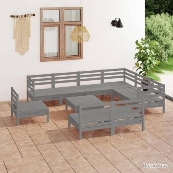 Salon de jardin 10 pcs Bois de pin massif Gris 3083061