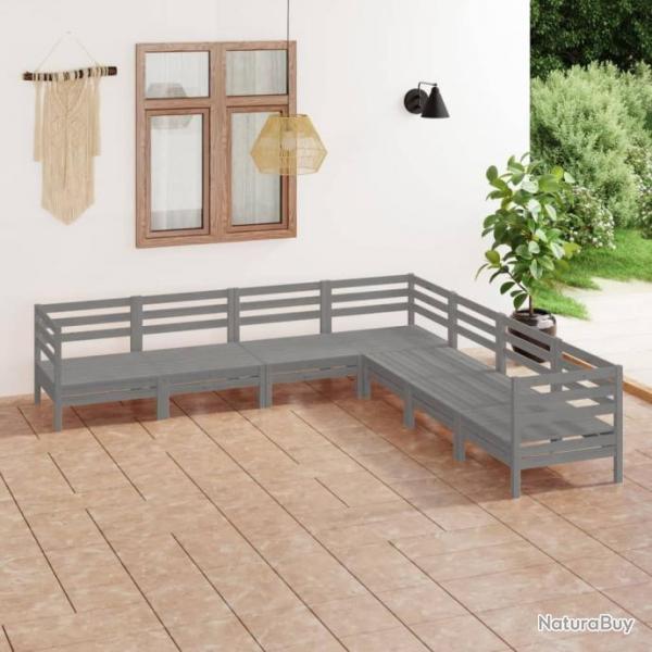 Salon de jardin 7 pcs Bois de pin massif Gris 3083096