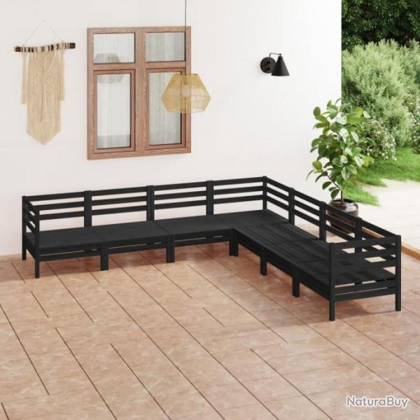 Salon de jardin 7 pcs Bois de pin massif Noir 3083098