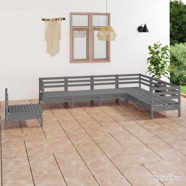 Salon de jardin 7 pcs Bois de pin massif Gris