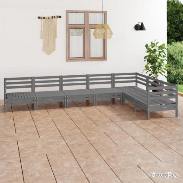 Salon de jardin 7 pcs Bois de pin massif Gris 3083016