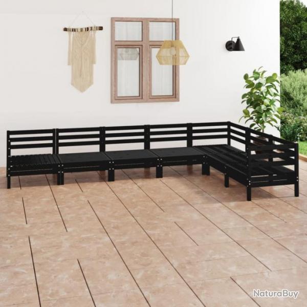 Salon de jardin 7 pcs Bois de pin massif Noir 3083018