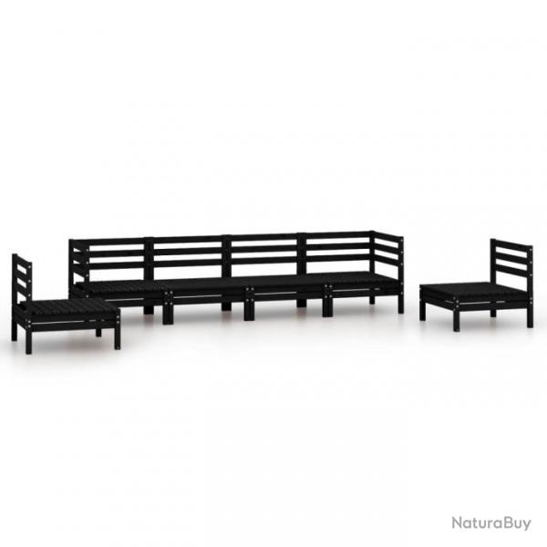 Salon de jardin 6 pcs Noir Bois de pin massif 3082546