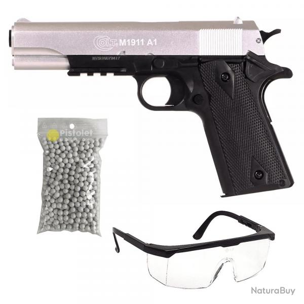 Pack Colt 1911 Mtal Slide Dual Tone Silver/Black (Cybergun)